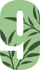 Green leaves number zero, Number design with floral leaves 