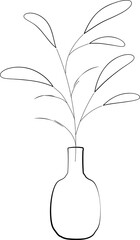 Vase outline with floral leaves, minimal style illustration, handdrawn