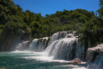 Skradinski buk: waterfalls on the Krka River, Krka National Park, Croatia, one of Croatia’s best-known natural attractions.