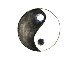 watercolor yin yang symbol. png hand drawn.	