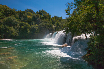 Skradinski buk: waterfalls on the Krka River, Krka National Park, Croatia, one of Croatia’s best-known natural attractions.
