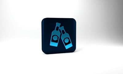 Blue Beer bottle icon isolated on grey background. Blue square button. 3d illustration 3D render