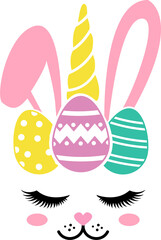 Unicorn monogram with Easter eggs - vector kids clipart design element