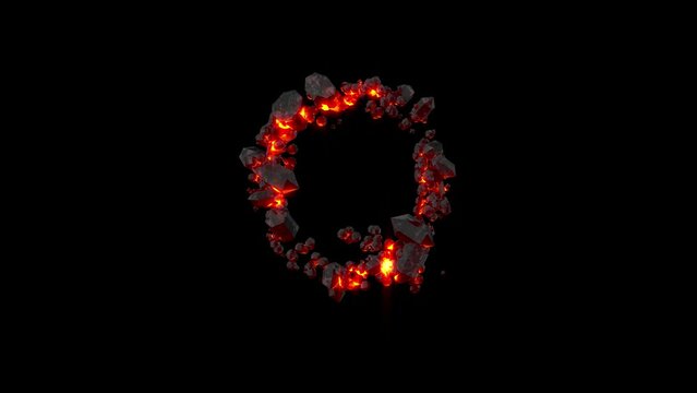 crystal font - letter Q of shining dark lava rocks, isolated - loop video