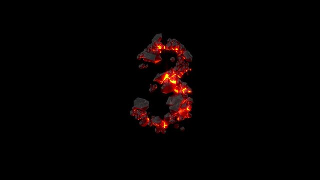 crystal font - number 3 of shining dark fire stones, isolated - loop video