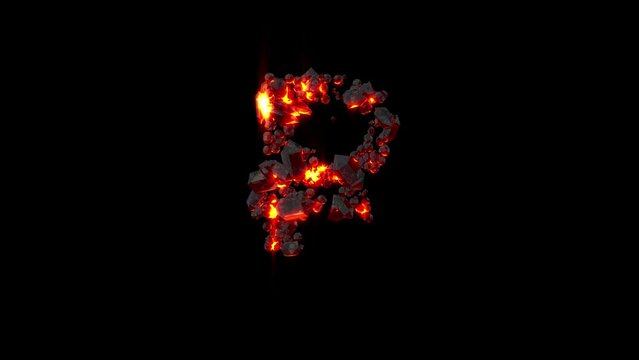 crystal font - rouble sign of shining dark fire stones, isolated - loop video