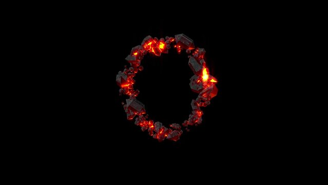 crystal font - letter O of shining dark magma stones, isolated - loop video