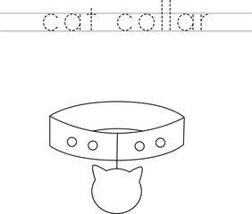 Trace the letters and color cat collar. Handwriting practice for kids.