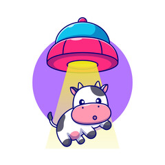 Cute Cow Sucked In UFO Spacecraft Cartoon Vector Icon 
Illustration. Animal Technology Icon Concept Isolated 
Premium Vector. Flat Cartoon Style