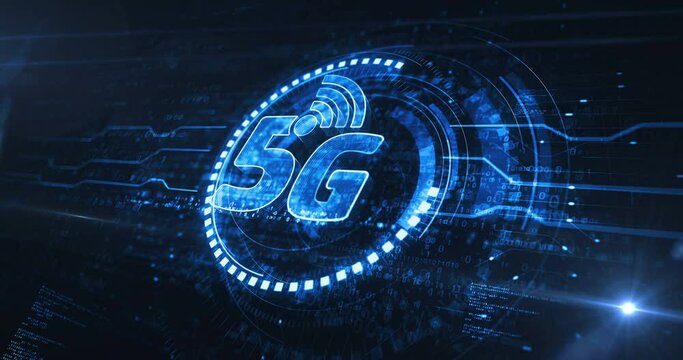 5G high-speed mobile phone communication and iot network symbol digital concept. Network, cyber technology and computer background abstract 3d animation. Seamless and loopable.