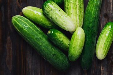Fresh cucumber on wooden background, Organic vegetables from local farmer market