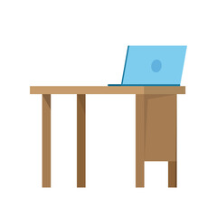 laptop on table, chairs