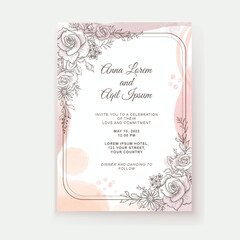 Wedding invitation line art rose template