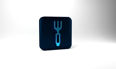 Blue Fork icon isolated on grey background. Cutlery symbol. Blue square button. 3d illustration 3D render