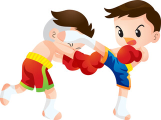 Cute Thai boxing kids fighting actions muay thai Kids character