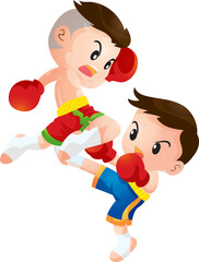Cute Thai boxing kids fighting actions