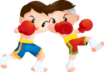 Cute Thai boxing kids fighting actions
