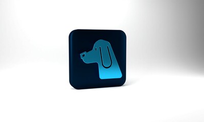 Blue Hunting dog icon isolated on grey background. Blue square button. 3d illustration 3D render