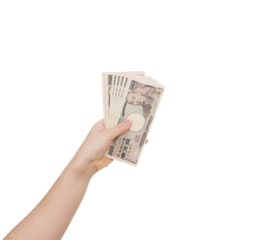 Woman hand holding 10000 Japanese Yen banknote