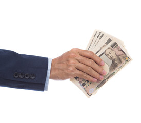 Man hand holding 10000 Japanese Yen banknote