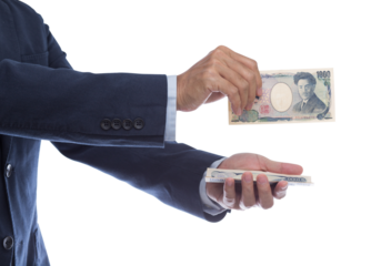 Man hand holding 1000 Japanese Yen banknote