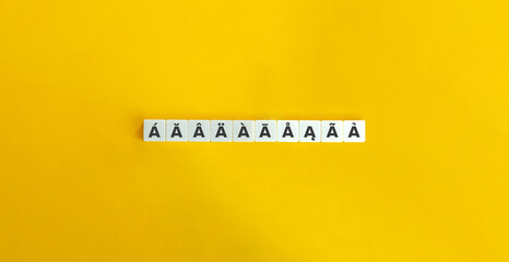 Accents and Diacritical Marks Banner. Letter Tiles on Yellow Background. Minimal Aesthetics.