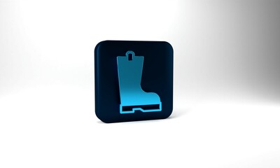 Blue Waterproof rubber boot icon isolated on grey background. Gumboots for rainy weather, fishing, gardening. Blue square button. 3d illustration 3D render