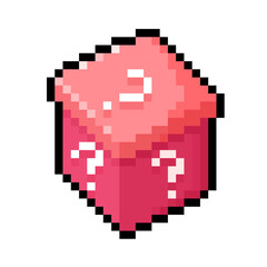 Pixel art cartoon pink mystory box.