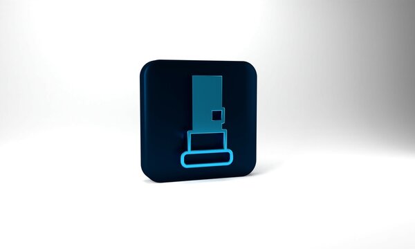 Blue Cartridges icon isolated on grey background. Shotgun hunting firearms cartridge. Hunt rifle bullet icon. Blue square button. 3d illustration 3D render