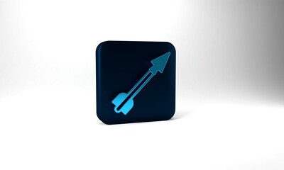 Blue Medieval arrow icon isolated on grey background. Medieval weapon. Blue square button. 3d illustration 3D render