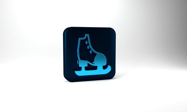 Blue Skates icon isolated on grey background. Ice skate shoes icon. Sport boots with blades. Blue square button. 3d illustration 3D render