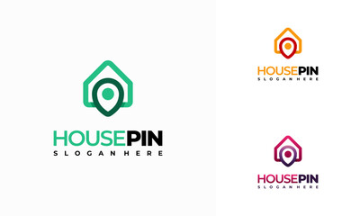 House Pin Location logo designs concept vector, Real Estate logo template, House Hotel Application logo