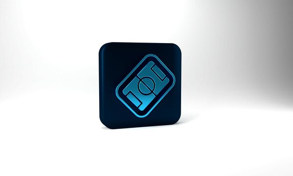 Blue Football or soccer field icon isolated on grey background. Blue square button. 3d illustration 3D render