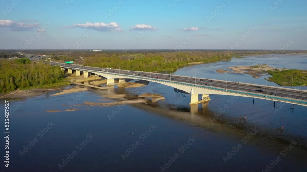 Canvas Prints Drone video of Anna Jagiellon Bridge on the River Vistula in Warsaw, Poland, 4k