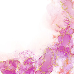 Pink Alcohol Ink Watercolor Corner With Gold Glitter Background