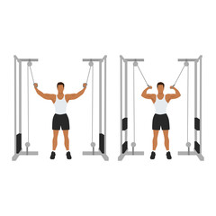 Fototapeta na wymiar Man doing Standing high pulley cable curl. flat vector illustration isolated on different layers. Workout character