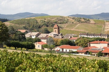 Fototapeta na wymiar View of the village of Salles en Beaujolais, France 