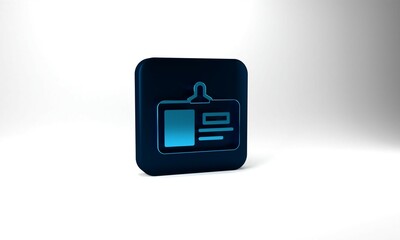 Blue Identification badge icon isolated on grey background. It can be used for presentation, identity of the company, advertising. Blue square button. 3d illustration 3D render