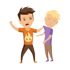 Kids bullying. Childish bullies or verbal and physical conflict between children. Bad child behavior, scared and strong angry children conflict, cartoon characters confrontation