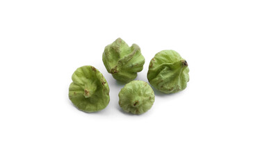 Isolated tectona grandis seeds on white background, soft and selective focus.