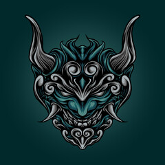 The blue oni mask illustration design vector