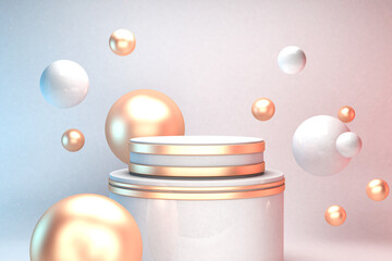 3d render mock up podium for cosmetics product presentation, pink podium on the pink background abstract geometry 3d illustration and graphic resource