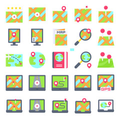 Location map and navigation flat icon set