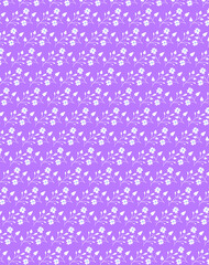 Abstract white flowers and leaves isolated on a delicate lilac violet background Fabric, paper print design