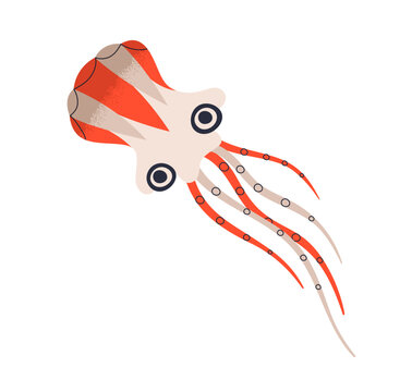 Cute wind air kite of octopus shape flying, floating. Kids paper squid toy with tentacles, eyes. Childish entertainment object design. Flat vector illustration isolated on white background