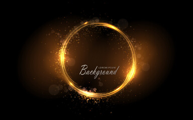 Isolated round frame in golden color with glitter on black design