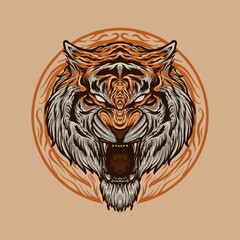 angry roar tiger head design illustration