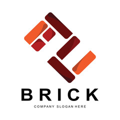 Bricks Logo Design, Material Stone Illustration Vector, Building Construction Icon
