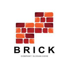 Bricks Logo Design, Material Stone Illustration Vector, Building Construction Icon