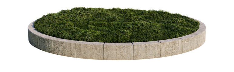 a 3d rendering image of brick edging  around grasses field